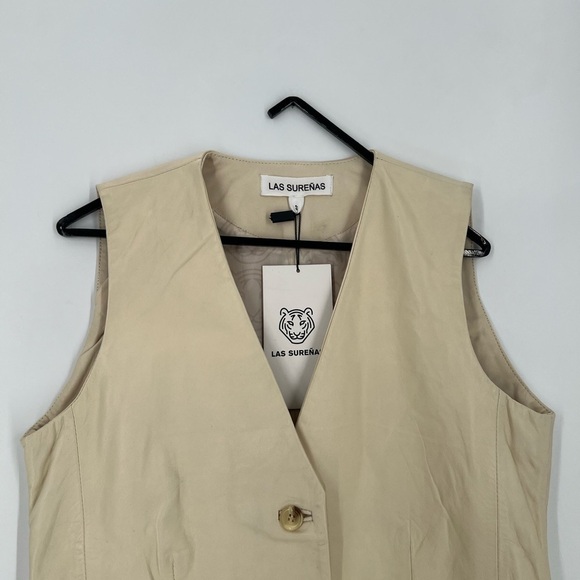 Las Surenas 100% Leather Tiger Embroidered Vest In Ivory - Picture 1 of 9